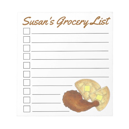 Bloc-note Liste d'épicerie personnalisée Poulet gaufres (Devant)