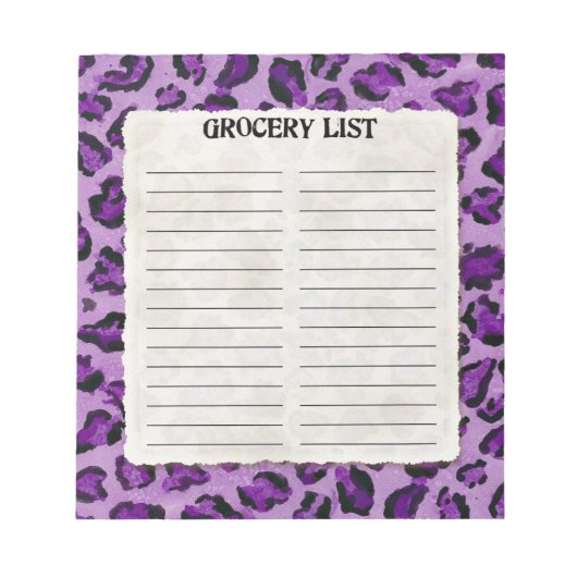 Bloc-note Liste d'épicerie Purple Black Leopard Spot Imprime (Devant)