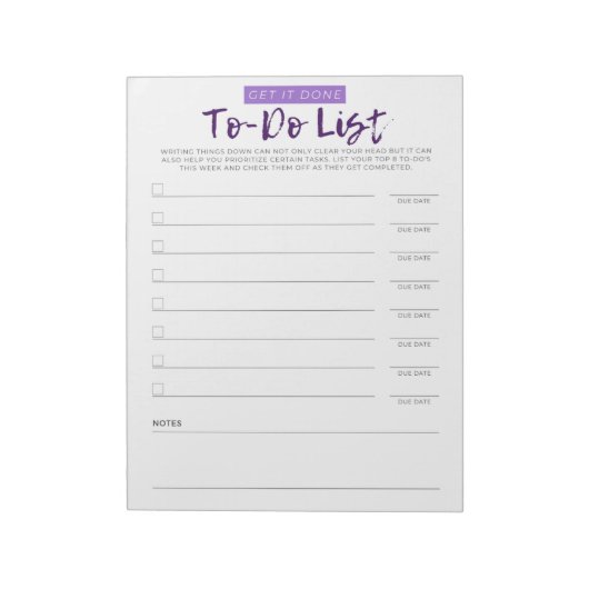 Bloc-note Liste Mes tâches (Tourné)