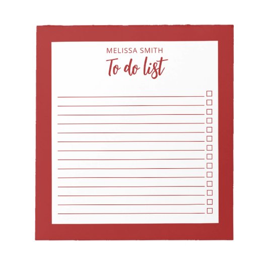 Bloc-note Liste minimaliste moderne rouge à faire (Devant)