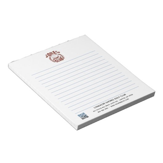 Bloc-note Logo de club de golf et code QR ligné     (Incliné)