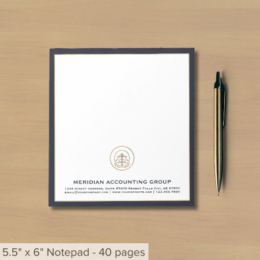 Bloc-note Logo de l'entreprise Bordure bleue de la marine
