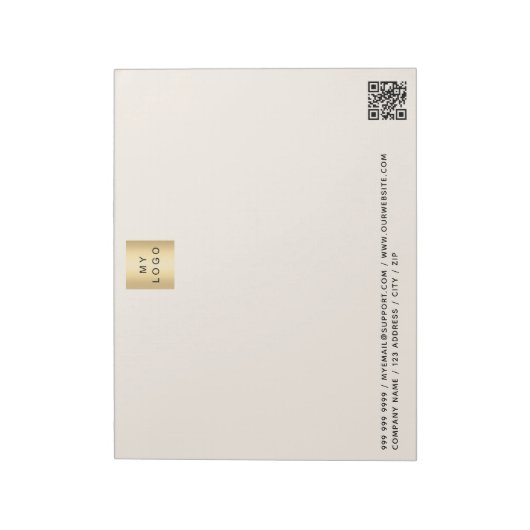 Bloc-note Logo de l'entreprise de code QR crème beige (Tourné)