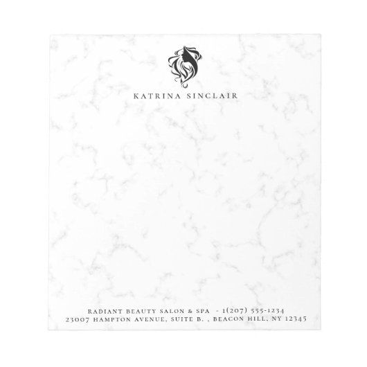 Bloc-note Logo de salon de coiffure en marbre moderne (Devant)