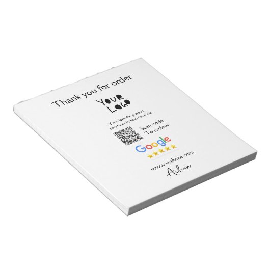 Bloc-note logo du site Web de révision Google Business scann (Incliné)