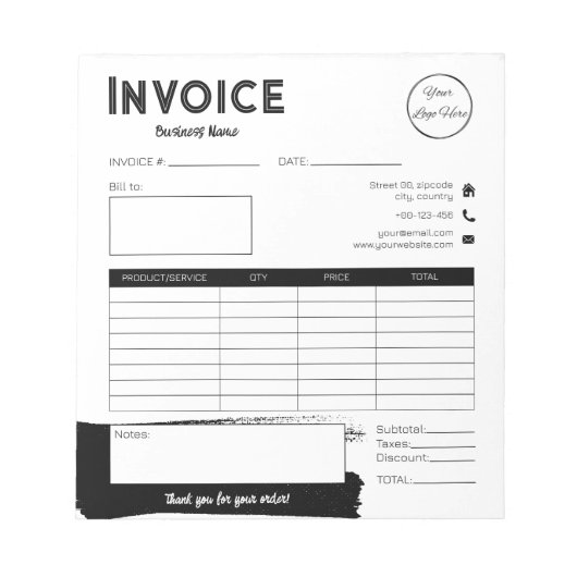 Bloc-note Logo en noir et blanc urbain facture petite entrep (Devant)