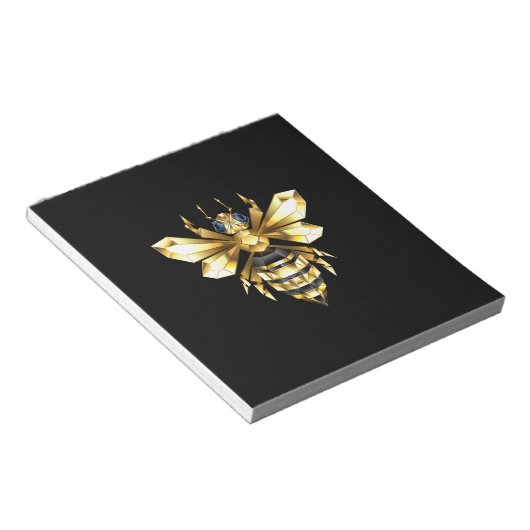 Bloc-note Logo Faux Gold Foil Bee Polygonal sur Noir (Incliné)