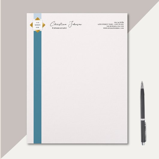 Bloc-note Logo Gold Turquoise Stripes tendance