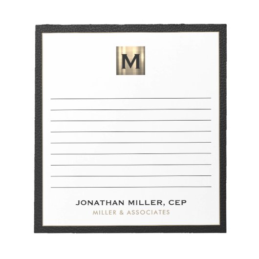 Bloc-note Logo initial en or noir relié (Devant)