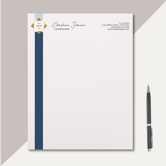 Bloc-note Logo Or tendance Blue Stripes