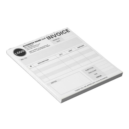Bloc-note Logo personnalisé, Facture simple de commande de f (Incliné)
