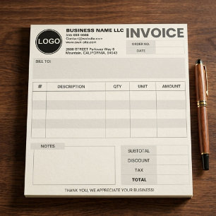 Bloc-note Logo personnalisé, Facture simple de commande de f