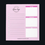 Bloc-note Logo Pink Custom Business site Web Promotions<br><div class="desc">Faites la promotion de votre entreprise grâce à notre Bloc-notes promotionnel Pink Custom Business Logo Website. Ce bloc-notes pratique et élégant est le cadeau idéal pour vos clients, clients, employés et vendeurs, les aidant à rester organisés et productifs. La conception du pavé détachable permet une utilisation facile et pratique, ce...</div>