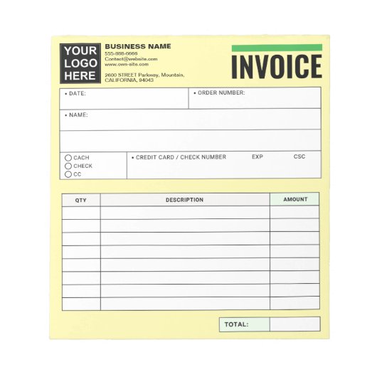 Bloc-note Logo, Sales Receipt Order Forms, Invoice Booklet (Devant)