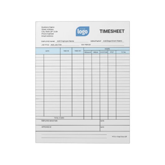 Bloc-note Logo Simple Employee Business Time Sheet Notepad (Tourné)