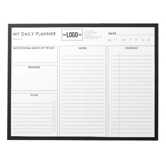 Bloc-note Logo Simple Noir Basique Planner Quotidien Non Mis (Devant)