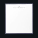 Bloc-note Logo Tour Eiffel Cadre bleu<br><div class="desc">Logo tendance Tour Eiffel design en noir avec cadre bleu marine,  personnalisé avec nom,  bloc-notes. Le style et la couleur de la police de texte peuvent être customisés.</div>