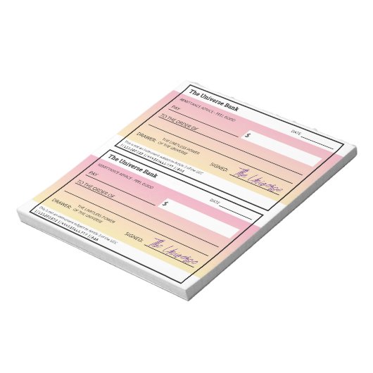 Bloc-note Loi d'attraction Pink Gradient Chèques vierges (Tourné)