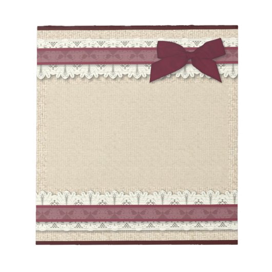 Bloc-note Longueur de la dentelle Burlap ruban bordeaux larg (Devant)