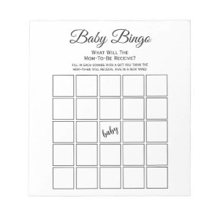 Bloc-note Loto de Baby Shower Universel Blanc Jeu de Fête