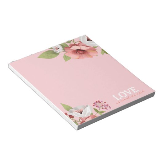 Bloc-note Love Message with Pink Flowers Custom (Incliné)