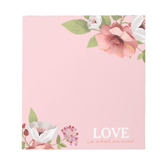 Bloc-note Love Message with Pink Flowers Custom (Devant)