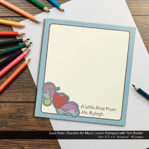 Bloc-note Love Note : Doodles for Music Lovers Turquoise