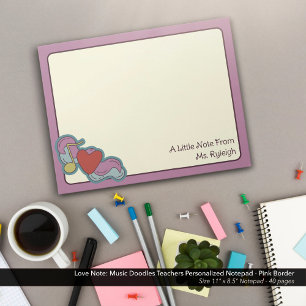 Bloc-note Love Note : Musique Doodles Enseignants Personnali