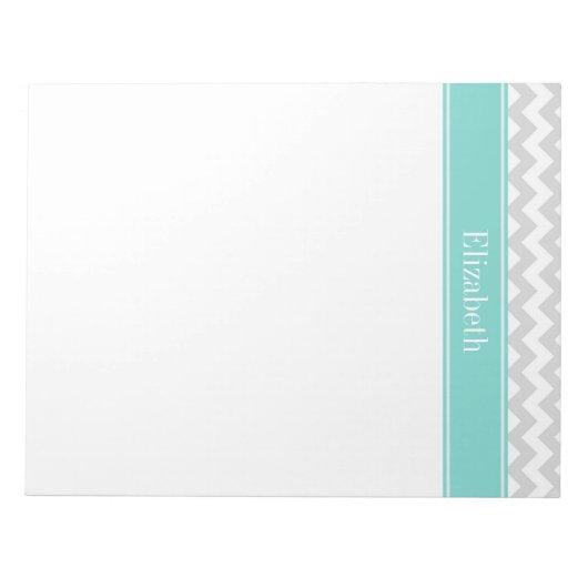 Bloc-note Lt Gray Wht Chevron ZigZag Aqua Nom Monogram (Devant)