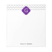 Bloc-note Lt Grey Blanc Chevron Violet Quatrefoil Monogramme (Devant)
