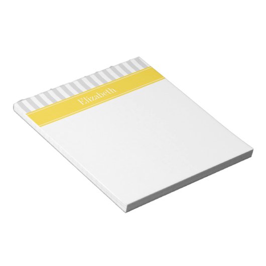 Bloc-note Lt Grey White Stripe Ananas Nom Monogramme (Incliné)