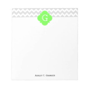 Bloc-note Lt Gris Blanc Chevron ZigZag Vert Lime Quatrefoil 