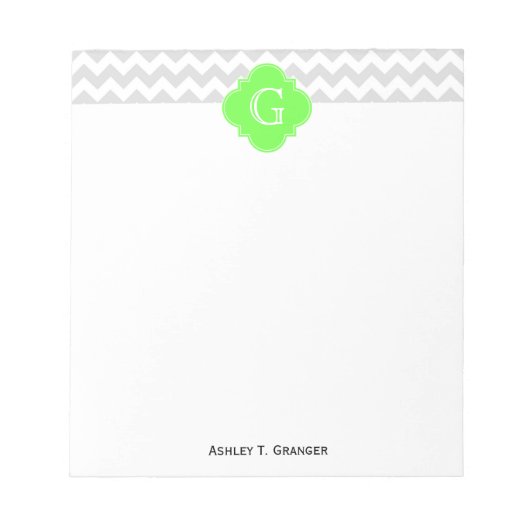 Bloc-note Lt Gris Blanc Chevron ZigZag Vert Lime Quatrefoil  (Devant)