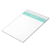 Bloc-note Lt Gris Chevron Blanc ZigZag Aqua Monogramme Nom (Incliné)