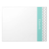 Bloc-note Lt Gris Chevron Blanc ZigZag Aqua Monogramme Nom (Devant)