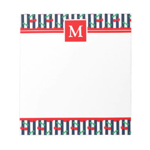 Bloc-note Lumière d'été Monogramme Cerises Bleu & Rouge