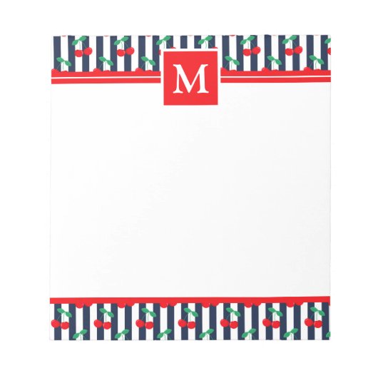Bloc-note Lumière d'été Monogramme Cerises Bleu & Rouge (Devant)