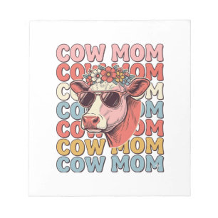 Bloc-note Lunettes de soleil rétro Cow Mom gravure vintage D