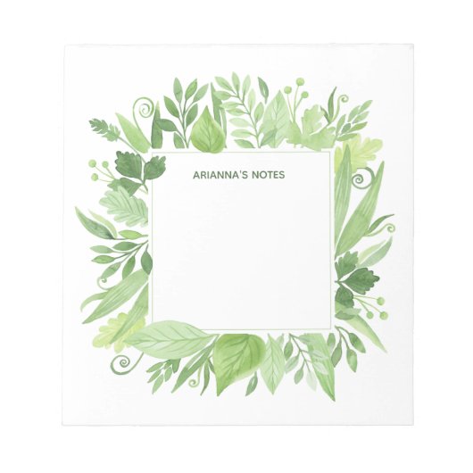 Bloc-note Luxe Feuille | Cadre botanique vert (Devant)