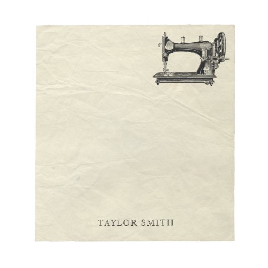 Bloc-note Machine à coudre ancienne avec nom (Devant)