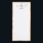 Bloc-note Magnétique Élégant Or Blanc 2 Monogrammes Nom du script magné<br><div class="desc">Calligraphie moderne et élégante 2 Monogramme Script Or et blanc Nom Personnalisé Cartes Note personnalisées. Il est doté d'un cadre en feuille d'or sur arrière - plan blanc. Vous pouvez customiser ce bloc-notes avec votre nom, 2 initial monogramme (script de calligraphie écrit à la main). Si vous n'avez pas besoin...</div>