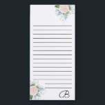 Bloc-note Magnétique Fleurs aquarelles personnalisées Monogrammes<br><div class="desc">Ordinateurs portables monogrammed personnalisés pour vos notes rapides.</div>