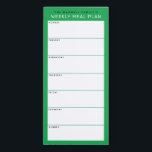 Bloc-note Magnétique Green Minimalist Simple Family Repas Planning<br><div class="desc">Écrivez vos dîners sur cette tablette magnétique pour une façon simple de planifier les repas de la semaine et collez-les sur votre réfrigérateur, porte de garde ou centre de commande. La disposition simple et moderne en vert frais, noir et blanc avec des polices sans serif séduira tous les planificateurs de...</div>