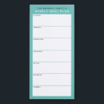 Bloc-note Magnétique Planification turquoise minimaliste des repas fami<br><div class="desc">Écrivez vos dîners sur cette tablette magnétique pour une façon simple de planifier les repas de la semaine et collez-les sur votre réfrigérateur, porte de garde ou centre de commande. La disposition simple et moderne en bleu turquoise, noir et blanc avec des polices sans serif séduira tous les planificateurs de...</div>