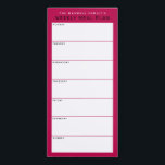 Bloc-note Magnétique Raspberry Minimalist Simple Family Repas Planning<br><div class="desc">Écrivez vos dîners sur cette tablette magnétique pour une façon simple de planifier les repas de la semaine et collez-les sur votre réfrigérateur, porte de garde ou centre de commande. La disposition simple et moderne en rouge framboise, noir et blanc avec des polices sans serif séduira tous les planificateurs de...</div>