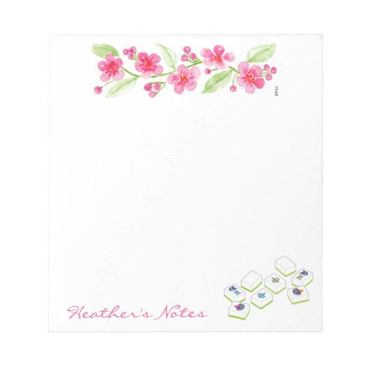 Bloc-note Mahjong Aquarelle Fleurs Fleurissant NOM (Devant)