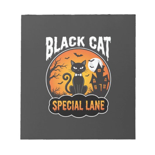 Bloc-note Maison Hantée Chat Noir Halloween Design Lune (Devant)