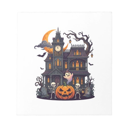 Bloc-note Maison Hantée Halloween Squelettes Citrouille Fant (Devant)