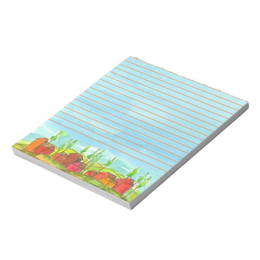 Bloc-note Maisons rouges Aquarelle bleue (Tourné)