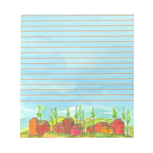 Bloc-note Maisons rouges Aquarelle bleue (Devant)